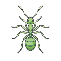 Fototapeta premium Illustration of a green ant with six legs and long antennae
