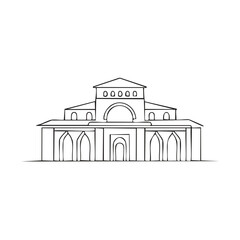 Fototapeta premium Stylized vector sketch of a majestic historical building featuring arched doorways and a distinctive roofline