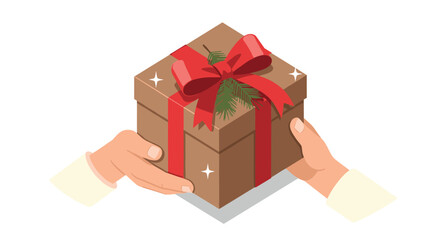 Festive gift exchange with red ribbon and pine decoration