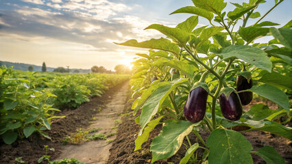 Brinjals tree in field, Brinjal tree in natural warm view