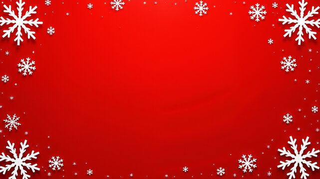 Christmas red background with snowflakes frame
