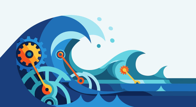 Mechanical wave illustration depicting the power of technology and the ocean.
