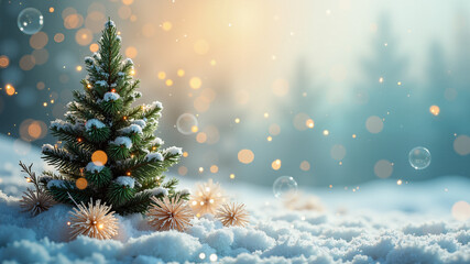 christmas greeting card with abstract fir tree and snowflake decoration
