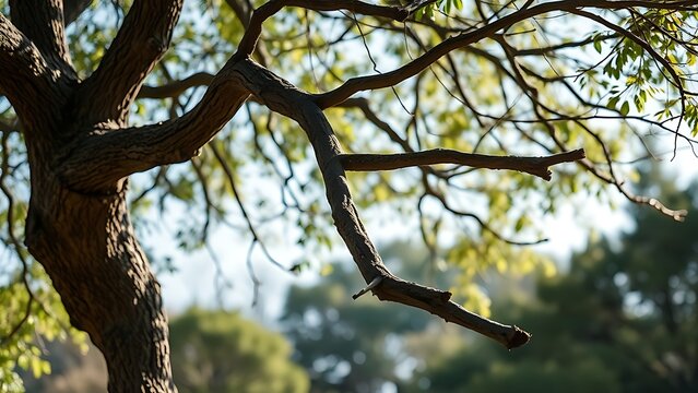 oligarchy. A broken tree branch hanging precariously from a tree, swaying in gentle wind under natural daylight. ESG reports.