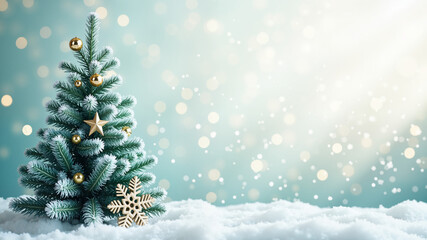 Obraz premium christmas greeting card with abstract fir tree and snowflake decoration 