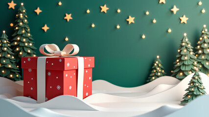 Xmas modern paper cut style with christmas present box
