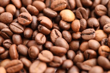 Coffee texture roasted beans from above soft light close up