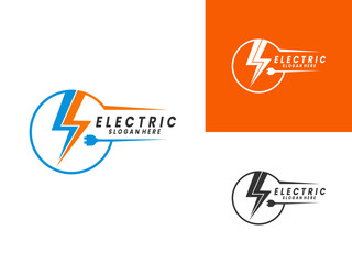 Electric lightning with circle logo design vector template. Electric line logo design