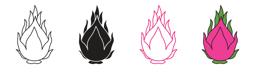 Dragon fruit icon set, summer tropical fruits for healthy lifestyle. Vector illustration .