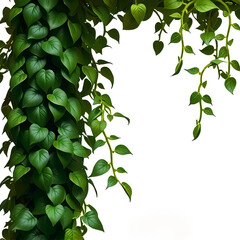 Lush green ivy climbs a vertical surface with trailing leaves