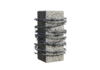 Concrete Post Wrapped in Barbed Wire - Security, Protection, Construction, Restriction Concept.