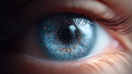 Naklejka premium Close-up of a person's eye. the eye is the focal point of the image, with the iris in focus and the pupil in the center.
