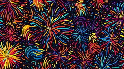 Vibrant Colorful Fireworks Display Abstract Seamless Pattern Background Illustration