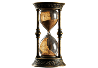 Antique Hourglass Timer Close-up Sand Flow, Time Passage, Vintage Design, History Concept