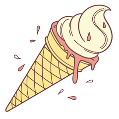 Illustration of a melting ice cream cone with drips around it