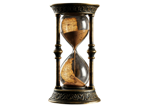 Antique Hourglass Timer Close-up Sand Flow, Time Passage, Vintage Design, History Concept