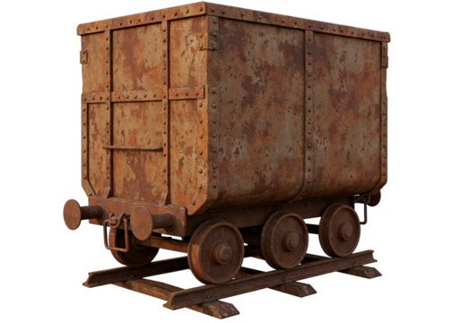 Rusty Railroad Coal Car on Tracks - Detailed Industrial Transport Wagon, Aged Metal, Mining Train.