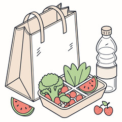 Lunch bag with healthy food container and water bottle scene