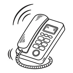 Ringing landline telephone with cord and visible keypad