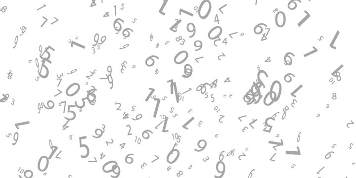 Falling colorful messy numbers. Math study concept with flying digits. Posh back to school mathematics banner on white background. Falling numbers vector illustration.