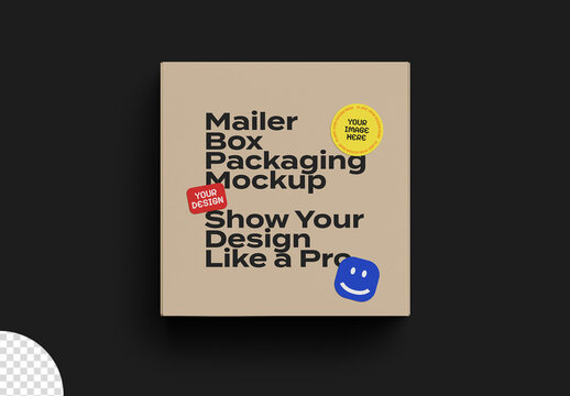 Mailer Box Gift Packaging with Stickers Mockup Isolated