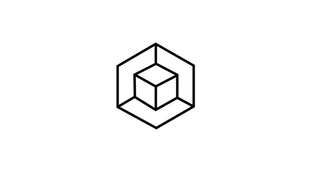 Glowing animated 3D cube inside a hexagon frame representing digital technology, blockchain, data storage, or structure concept. Perfect for tech, innovation, and futuristic design themes.