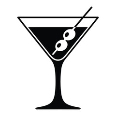 Stylized martini glass with olives and cocktail stick
