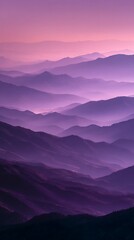 Fototapeta premium Gradient purple mountain peaks with morning mist and pink sky