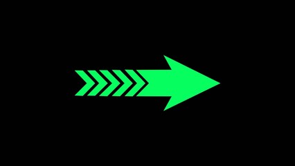  arrow animation pointing right on black background. Futuristic motion graphic design element representing direction, navigation, or fast movement. Perfect for UI, 