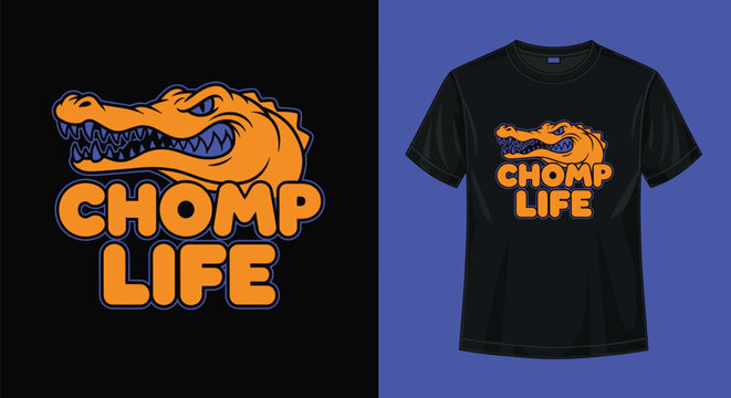 Alligator chomp life t shirt design vector animal graphic apparel editable vector