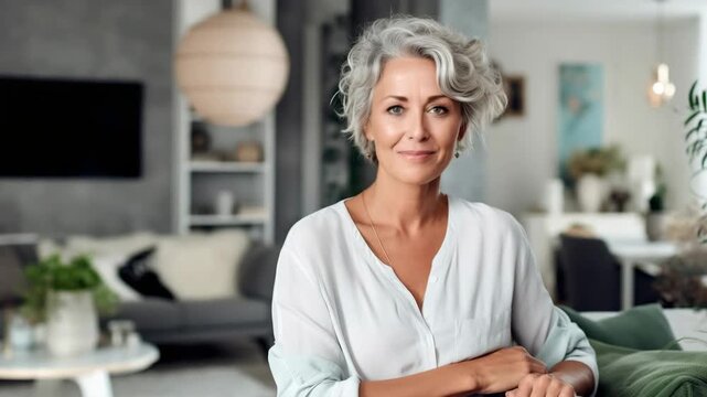 Engaging conversation at home with stylish woman in airy living room sharing insights and experiences