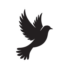 Obraz premium Elegant Black Flying Dove Silhouette Symbolizing Peace, Freedom, and Hope
