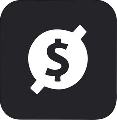 Black square financial icon with dollar sign, money symbol, budget, savings, banking, minimal design, vector UI element