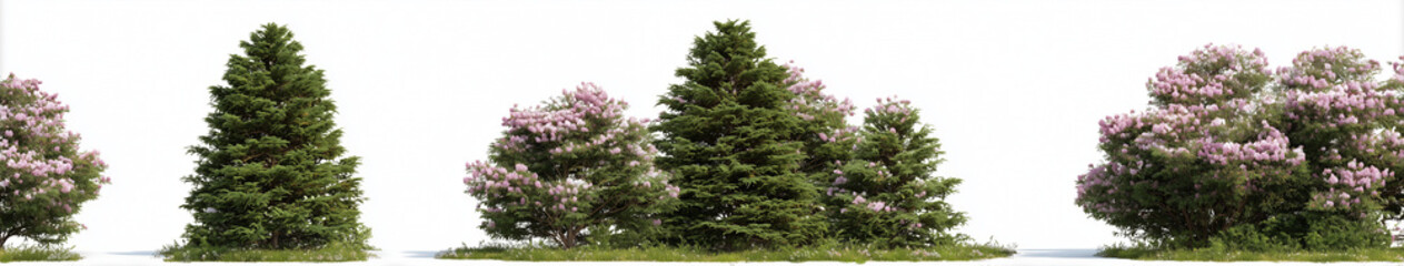 Fototapeta premium 3 realistic trees in different sizes, white background