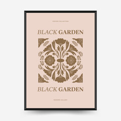 Abstract vector poster with mirrored floral composition in ornamental square layout