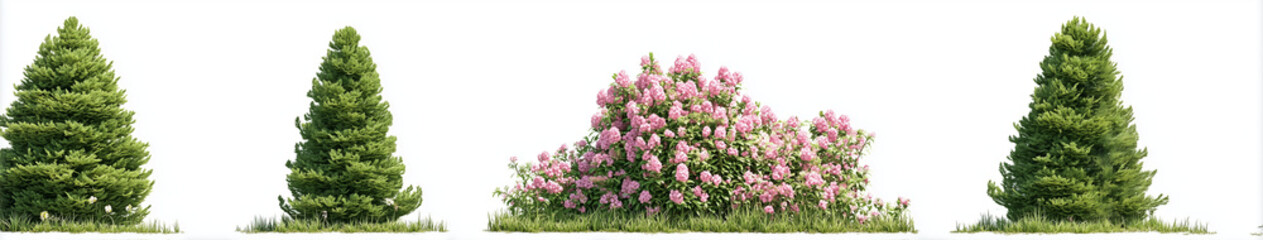 Obraz premium 3 realistic trees in different sizes, white background