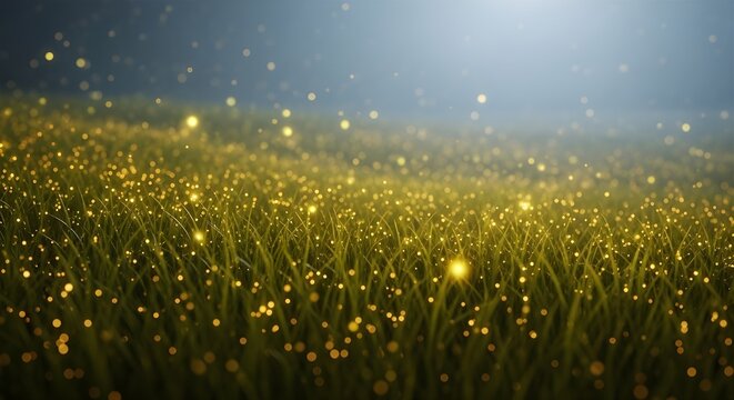 Cinematic Golden Bioluminescent Field Night Landscape
