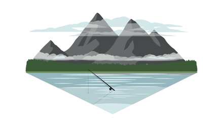 Tranquil lake fishing in front of majestic mountain landscape