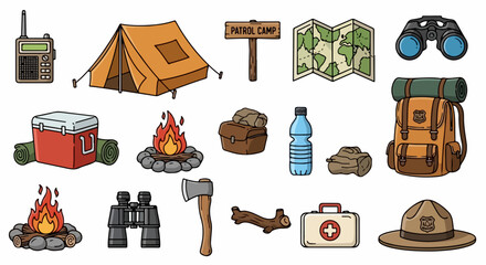 Camping gear and outdoor adventure equipment collection