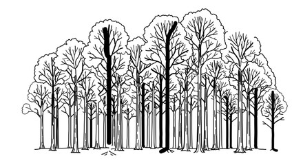 Illustration of a dense forest with tall trees