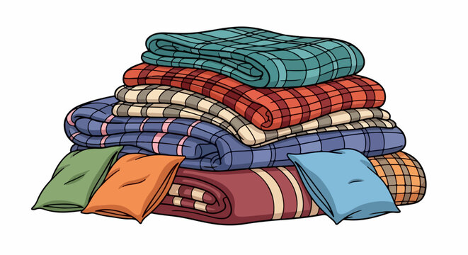 Stacked blankets and pillows cozy home textiles