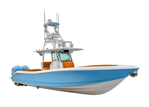 Luxury Center Console Sport Fishing Boat isolated on a transparent background