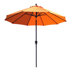 Orange patio umbrella with black pole for shade on transparent background
