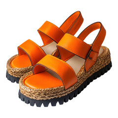 Stylish orange sandals for summer outings and casual wear on transparent background