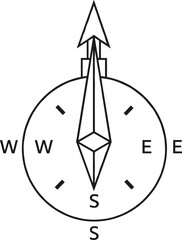 Compass icon vector, navigation symbol, black and white design, direction guide concept, minimal line art, cad drawing flat vector illustration