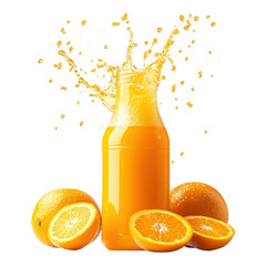 Fresh orange juice with splashes on a clean background on transparent background