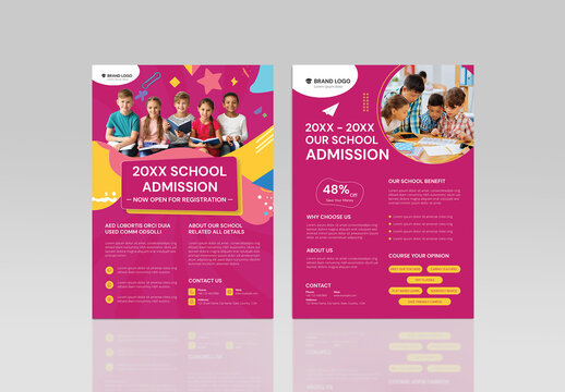 Pink and Yellow School Admission Flyer Template for Kids