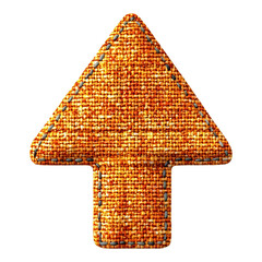 Orange arrow shape on transparent fabric texture on transparent background