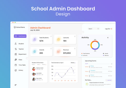 Modern School Admin Dashboard UI UX Design Template for Education Management