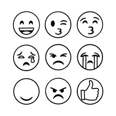 Collection of Line Art Emoji Icons Expressing Various Emotions and Reactions.